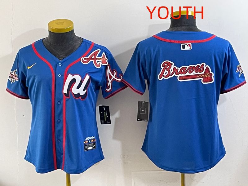 Youth 2025 Atlanta Braves Blank Blue All star Nike MLB Jersey style 05